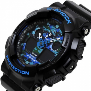 Mens G-Shock Ana-Digi Black Resin Watch, Blue Camouflage Dial