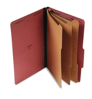 Pressboard Classification Folder, Legal, Eight-Section, Red, 10/Box