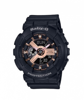 Casio Ladies Baby-G Analog/Digital Black Band Watch, Rose Gold