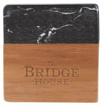 Black Marble and Wood Coaster Set