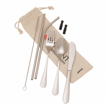 Perka® Castellana 8-Piece Steel Straw & Utensil Set