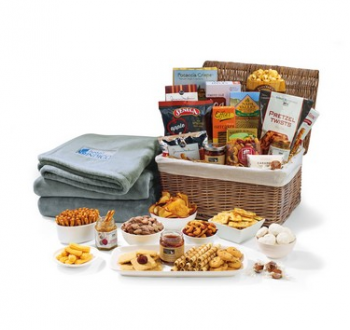 Gourmet Delights Basket with Serenity Throw Grey-Natural