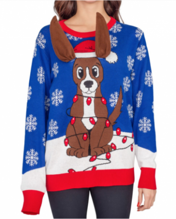 Women’s Flappy Dog Animated Puppy Ears Ugly Christmas Sweater