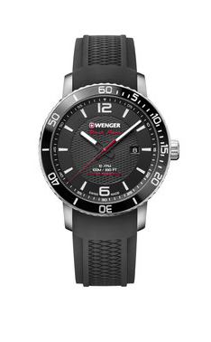 Wenger ROADSTER BLACK NIGHT COLLECTION Large Black Dial, Black Silicone Strap