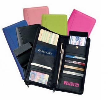 Executive Zippered Travel Document Passport Case and Credit Card Wallet