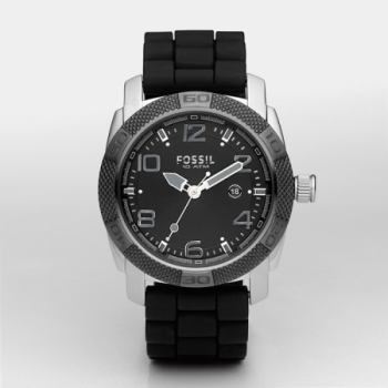 Fossil Silicone Three Hand Black Dial