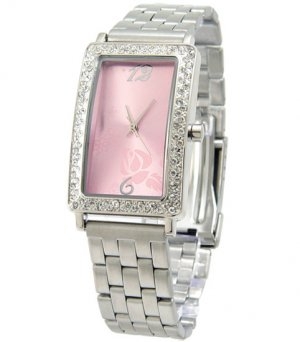 Matsuda Rectangular Crystal (Pink/Silver) Watch Set (1 ladies watch & 1 ladies bracelet)