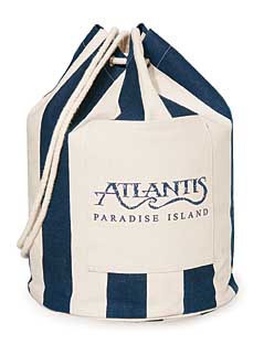 Nautical Cotton Canvas Drawstring Duffel Bag with Pocket - Navy