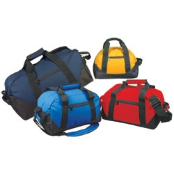 600D Poly Two Tone Duffel Bag Zipper main compartment front pocket top side handle