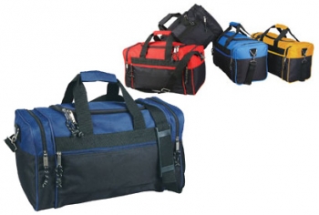 600D Poly DUFFEL BAG U-shape zipper two end zipper pocket adjustable removable strap