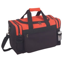 600D Poly SPORT DUFFEL BAG Large side zippered pocket end zippered mesh pocket bag