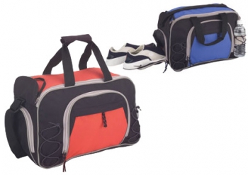 600D Poly GYM DUFFEL Large zipper pocket elastic holder shoe storage vinyl bottom