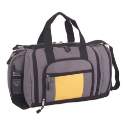 600D Poly Duffel Bag Large side zipper pocket open mesh end pocket adjustable strap