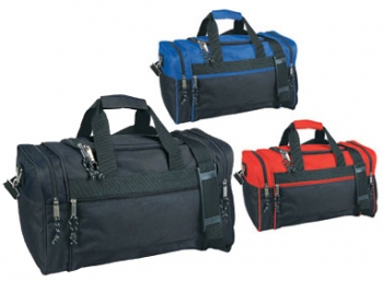 600D Poly Duffel Bag Large zipper pockets velcro handle adjustable removable strap
