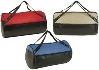 Leatherette duffle Roll Bag Full length zipper pocket snap closure handle two tone
