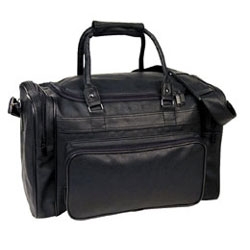 LEATHERETTE FLIGHT DUFFLE BAG ZIPPER POCKET HANDLE REMOVABLE SHOULDER STRAP BLACK