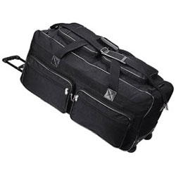 600D poly vinyl rolling duffel Bag 30" zipper pocket pulling metal handle strap bag