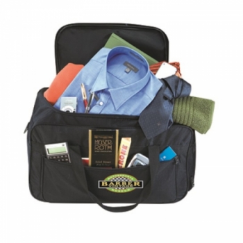 Black 600 denier poly canvas compact rolling duffel bag