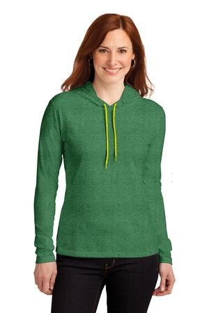 Anvil Ladies 100% Ring Spun Cotton Long Sleeve Hooded T-Shirt.