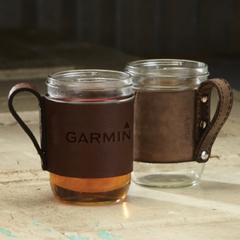BREWSTER Wide Mouth Mason Jar w/ Leather Handled Sleeve