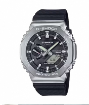 Mens G-Steel 2100 Mobile Link Solar Steel & Black Resin Watch Black Dial
