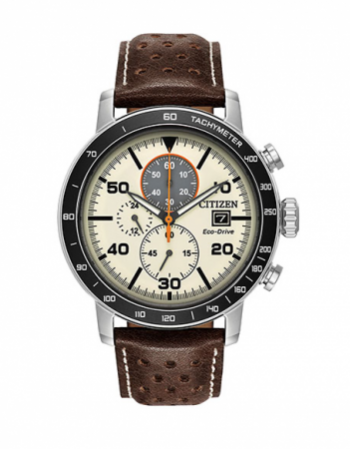 Mens Brycen Eco-Drive Multi-Dial Brown Leather Watch