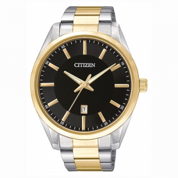 Mens Quartz Two-Tone Bracelet Watch, Black Dial 