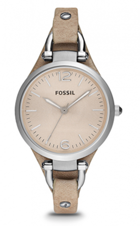 FOSSIL LADIES GEORGIA BONE LEATHER STRAP WATCH, BEIGE DIAL