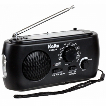 SOLAR/CRANK DYNAMO RADIO WITH FLASHLIGHT, BLACK