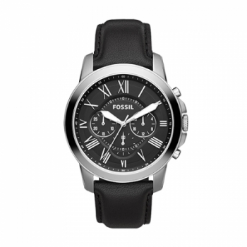 FOSSIL MENS GRANT CHRONOGRAPH BLACK LEATHER STRAP WATCH, BLACK DIAL