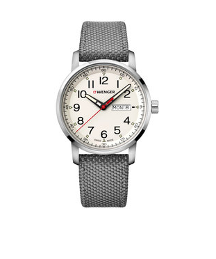 Wenger Attitude Heritage White Dial, Grey Nylon Strap, Genuine Leather Underside