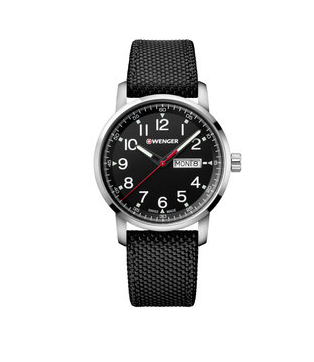 Wenger Attitude Heritage Black Dial, Black Nylon Strap, Genuine Leather Underside