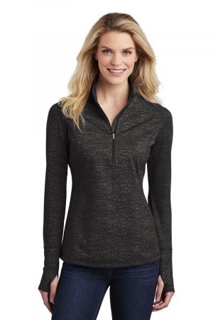 SPORT-TEK® LADIES' SPORT-WICK® STRETCH REFLECTIVE HEATHER 1/2-ZIP PULLOVER JACKET