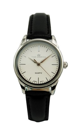 TIME AMERICA WOMEN'S SILVER DIAL WATCH W/ LEATHER STRAP